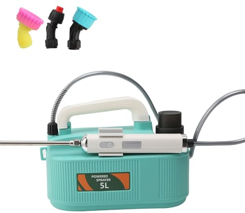 Pulverizador alimentado por batería de 5 L, pulverizador de malezas con 3 boquillas de niebla correa de hombro ajustable, pulverizador eléctrico de jardín, mango recargable, pulverizador de agua