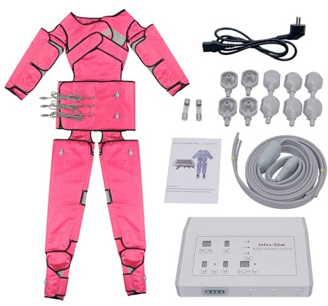 Lymphdrainage Gerät Ganzkörpermassagekostüm mit 7 Massageintensitätsstufen, Infrarotwärme und Luftdruckmassage verbessert die Durchblutung Muskelerholung, 35-80°C Warmhalten (Rosa)