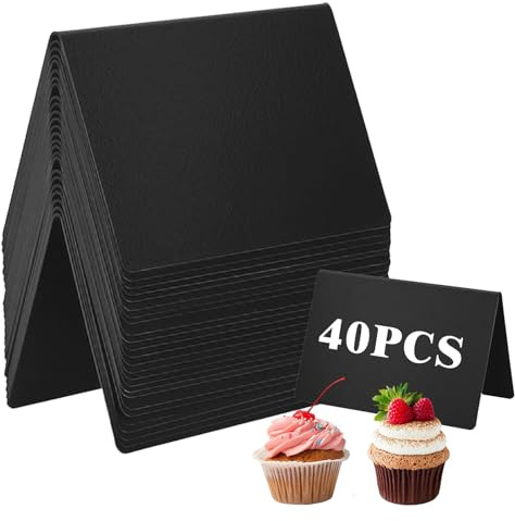 aleawol 40Pcs Chalkboard Sign Mini Food Labels for Party Buffet, 10 * 7cm Reusable Tabletop and Easily Cleanable Small Message Chalk Board Signs for Buffet Wedding Bakery Coffee Shop