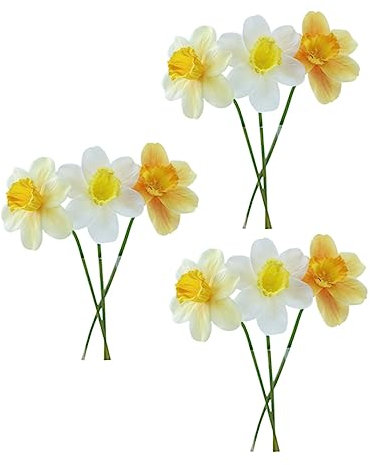 EXAOMBLE 9pcs Artificial Daffodil Flower Bouquet Flowers for Home Decor Easy Care