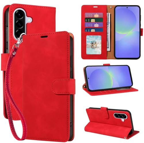 GOTOURED RFID Blocking for Samsung Galaxy A36 Case Wallet (Red) | 4 Card Slots, Soft PU Leather, TPU Inner Shell, Wrist Strap, Kickstand, Magnetic Folio Flip Cover, Shockproof Protective