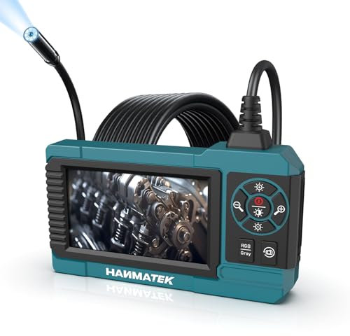 HANMATEK Industrial Endoscope, 4.3-Inch TFT Screen, 16.5ft Flexible Cable, IP67 Waterproof, 8mm Camera with Adjustable LED Lights, USB-C Charging, 4 Hours Battery Life, 180° Rotating Display IE01