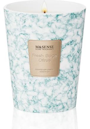 M&SENSE Doftljus stort | Färsk salvia-citrus doftljus i glas | naturligt sojavax doftande ljus | Present till kvinnor och män, jul| 400 g 75 h brinntid och 2 vekar, Home Scented