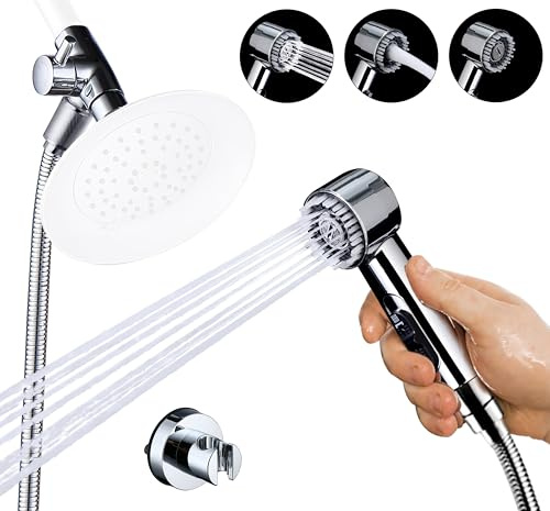 3 Modes Dog Shower Attachment, High Pressure Hand Sprayer with On/Off Switch, G1/2 Inch Metal Shower Diverter, 78 Inch Stainless Steel Hose, No Drill Hook, for Indoor Pet Bathing and Washing