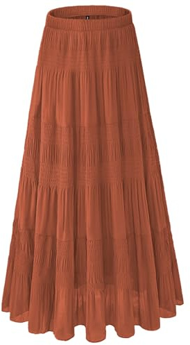 NiPaMi Damen-Maxi-Röcke, Chiffon, fließend, Boho, Sommer, elastische Taille, plissiert, A-Linie, langer Rock für Damen 2025, Caramel1, Groß
