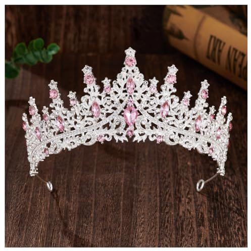 Hrlace Kristall Tiara Prinzessin Krone Hochzeit Braut Kristallkrone Mädchen Damen Strass-Krone Kopfbedeckung Haarschmuck Brautkrone für Hochzeiten Abschlussbälle Geburtstagsfeier silber+rosa