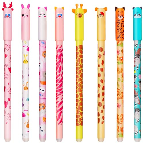 HTGWCG Radierbaren Gelstiften mit thermoempfindlicher Radiertinte, verschiedene Tintenfarben und Schaftdesigns, 0,7 mm Spitze, Einhorn, Nilpferd, Schmetterling, Corgi, Tiger, Giraffe (C)
