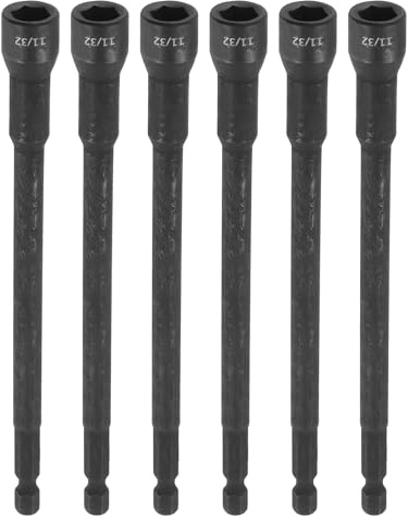 sourcing map Lot de 6 forets à écrou 11/32, tige hexagonale de 150 mm, douilles magnétiques extra longues à 6 points à changement rapide en acier au chrome vanadium pour perceuses électriques