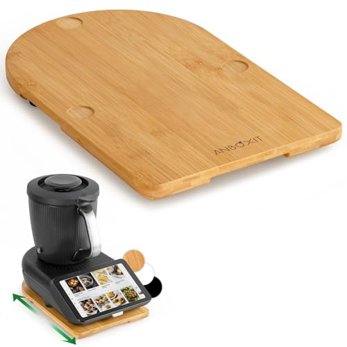 ANBOXIT Gleitbrett TM7 für Thermomix, Brett für Thermomix mit Rollen | Leicht Gleitendes Bambus Rollbrett/Slider - Bambus