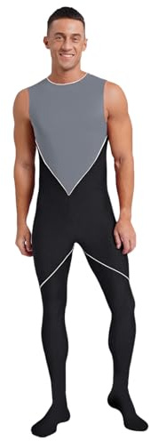 inlzdz Herren Ballett Trikot Gymnastikanzug Body Ärmellos Overall Unitards mit Reißverschluss Stretch Ballettkleidung für Training Unterricht Grau 3XL