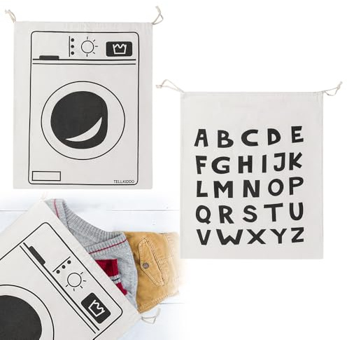 FuxFuis 2 Pz Sacchi da Biancheria Coulisse 60 × 47 cm, Sacco Portaoggetti Pieghevole da Viaggio, Sacchetti per Vestiti Sporchi Cotone, Laundry Bag Travel con Chiusura a Cordino, Sacco Bucato Sporco