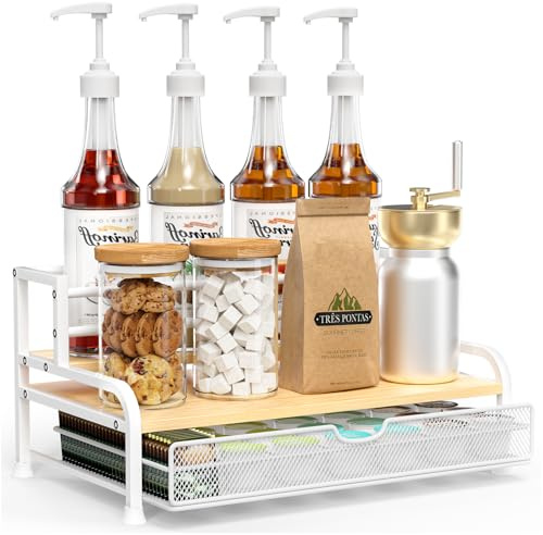 PONEYA Kapselhalter, 3-Tier Kaffeekapseln Aufbewahrung für Dolce Gusto Nespresso Cafissimo, Kaffee Kapselhalter mit Schublade Von 35 Kapseln, Kaffeebar Regal für Küche, Zuhause-Weiß