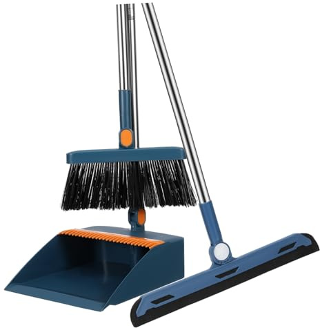 HONMEET Juego Compacto De Escoba Plegable y Recogedor De Mano Mocha Azul 3 Piezas Escoba Giratoria para Interiores, Limpieza Doméstica y Ahorro De Espacio