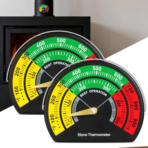 NUTKIT Kaminofen Thermometer, 2 Stück Magnetische Ofen Thermometer, Magnetischer Holzbrenner Ofenthermometer Mit Halbrundem Zifferblatt, Kamintemperaturmessgerät für Holzofen Ofenrohr Kamin Brenner