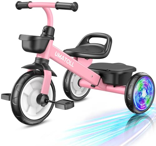 Umatoll Trike for Toddlers 2-5 Year Old, Birthday Gift for Girl Boy Age 2-4 | Adjustable Toddler Bike Outdoor Toys, Tricycle with Light up Wheels