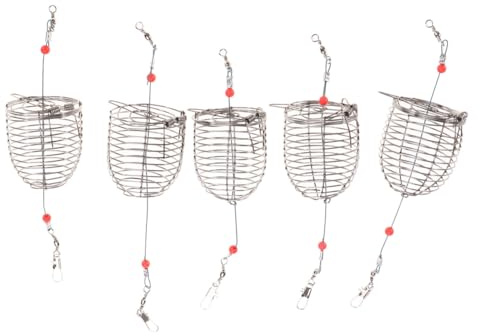 Mikinona 5 Pezzi Gabbie Esche da Pesca in Acciaio con Coperchio Molla Resistente e Solido Alta per Trappola Esche Mare e Carpe Cestino Feeder Portatile e Leggero