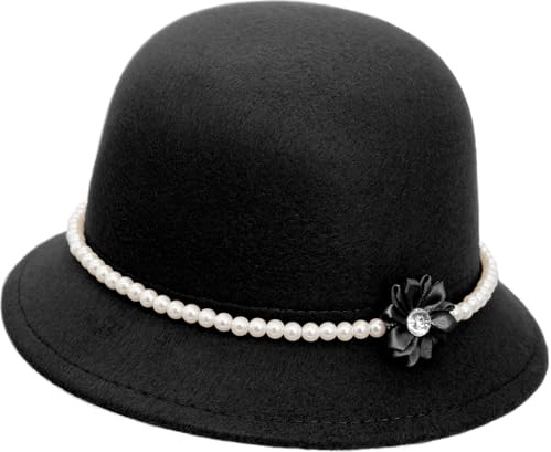 Lynmquober Vintage Cloche Hat 1920s Fedora Felt Bowler Hat for Women Black