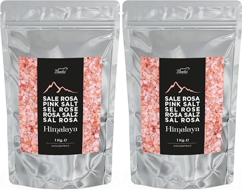 Bembo – Sale Rosa dell’Himalaya Cristalli - 1000 g - Povero Di Sodio, Ricco Di Oligoelementi, Senza Conservanti, Coloranti Anti Impaccanti - Grosso (Confezione da 2)