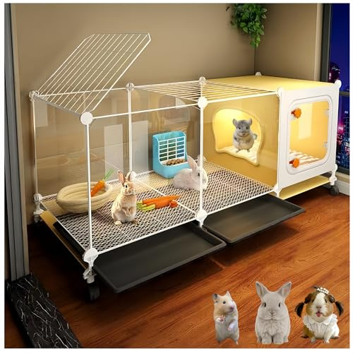 Luxury Villa Rabbit cage with Wheels, Guinea Pig cage, complimentary Food Bowl, Bed. Suitable for Hamsters, Chinchillas, Squirrels, Hedgehogs, Ferrets, Cats，Mouse (41.4 Lx 17.7 Wx17.7 H)