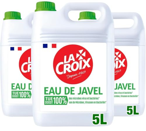 LA CROIX - Eau de Javel Polyvalente - Désinfectant & Détachant - Bidon de 5L - Lot de 3