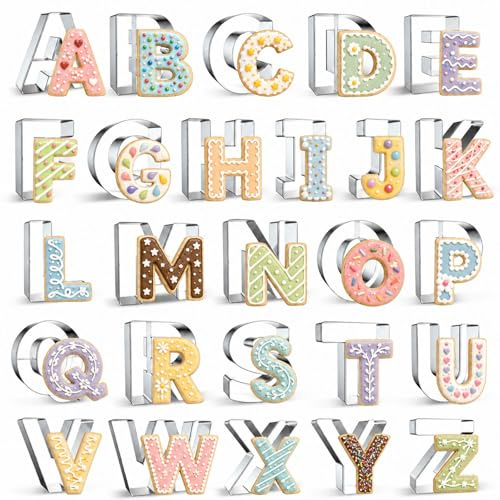 wocpvm 26 Buchstaben Ausstecher Alphabet Englisches Keksform Ausstechformen | Buchstaben Edelstahl für Kuchendekoration, Kekse, Fondant, Weihnachten, Geburtstage und andere Anlässe