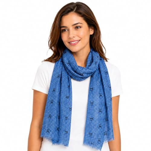 Trachten Halstuch Schal Kariert mit Hirschmotiv 185 x 70 cm | Jeansblau