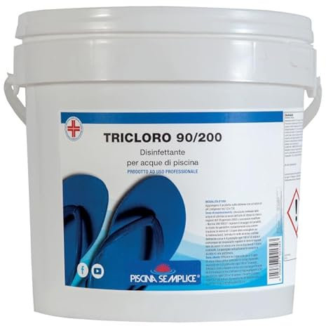 PISCINA SEMPLICE, Tricloro 90/200 Per Piscina, Ideale Per Il Rilascio Di Cloro Attivo Stabilizzato, Per Il Mantenimento Dei Livelli Di Cloro Giornalieri, A Lenta Dissoluzione, Formato da 5 Kg