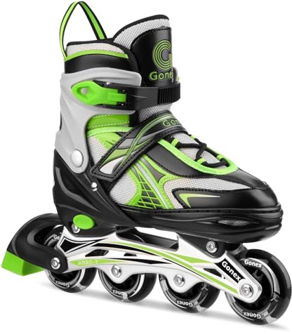 Gonex Pattini in Linea Regolabili per Bambini/Adulto con Ruote Luminosa, Inline Skates per Bambina Ragazzo Adulti Donna (Taglia EU 35-38), Verde