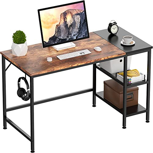 HOMIDEC Office Desk, Computer Desk With Bookshelf, 100 x 50 x 75 cm Study Writing PC Desks with Storage Shelves for Home Office Bedroom