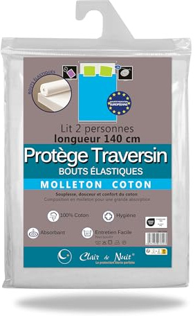 Clair de Nuit - Protège Traversin 140 cm | Molleton 100% Coton | Absorbant et Hygiénique