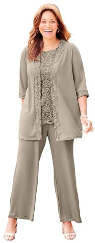 Catherines Women's Plus Size 3-Piece Lace Gala Pant Suit - 22 W, Chai Latte