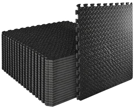 Lot de 24 dalles de sol emboîtables en EVA - Coussin en caoutchouc antidérapant pour entraînement à la maison - Tapis de yoga - 60 x 60 cm - Noir