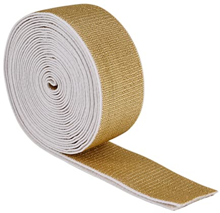 Suncoolla - Bande élastique pailletée argentée dorée - 5 m - Pour chaussures, vêtement, pantalon - Accessoire de couture DIY - 30, 40, 50 mm - Doré - 40 mm