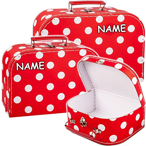 alles-meine.de GmbH 1 Stück Koffer/Kinderkoffer - MITTEL - Punkte - rot & weiß - incl. Name - 25 cm - ideal für Spielzeug und als Geldgeschenk - Mädchen & Jungen - Pappko..