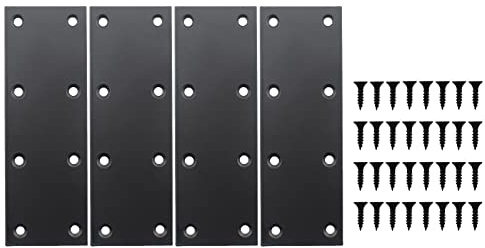 4 Pack Flat Straight Brace Brackets, ULIFESTAR Black Stainless Steel Mending Bracket Plate Metal Shelf Support Fixing Joining Plate for Furniture,Wood,Shelves,Cabinet with Mounting Screws