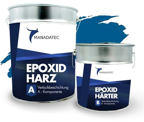 MANADATEC 2k Epoxidharz Verlaufsbeschichtung 12kg I RAL 5017 Verkehrs-Blau I Lösemittelfrei, Umweltfreundlich & Geruchsneutral I Für ebene Garagen-, Keller- & Werkstattböden I Hohe Belastbarkeit