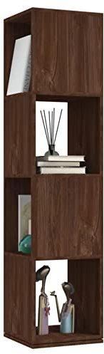 Gecheer Drehregal Standregal Bücherregal Büroregal Dekoregal mit 4 Ebenen Spanplatte Braun Eiche-Optik 34,5x34,5x147,5 cm