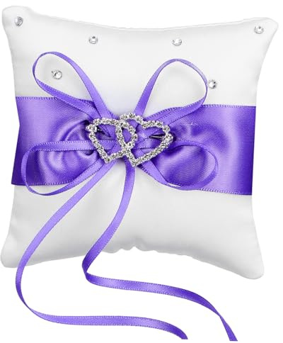 BESPORTBLE Bridal Wedding Ceremony Ring Bearer Pillow Double Heart Ring Pillow Satin Ribbons Rhinestones Mrs