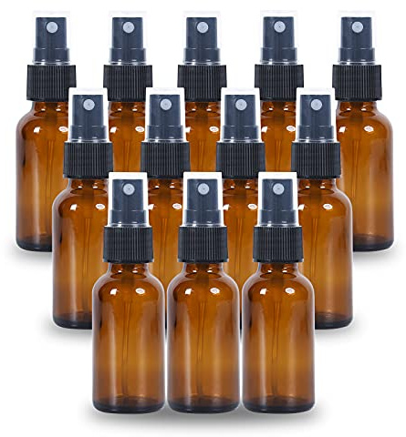 YONKAN 2oz Glass Spray Bottle, Fine Mist Boston Glass Bottles with Black Fine Mist Sprayer Small Clear Bottles for Essential Oils, Bath, Beauty, Hair & Cleaning, Amber, Pack of 12