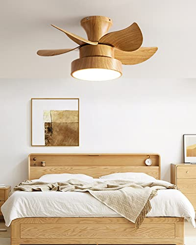 YUNZI Legno Ventilatore da Soffitto con Luce E Telecomando Silenzioso Lampada con Ventilatore da Soffitto Fan Plafoniera Creativa 6 velocità Dimmerabile per Camera da Letto,Cucina-A