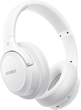 BERIBES Casque Bluetooth sans Fil - Durée de Lecture : 65 h - Casque sans Fil avec Micro 6 Modes EQ - Style Around-Ear - avec Microphone -pour iPhone/iPad Ordinateurs Portables (Blanc)