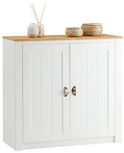 IDIMEX Kommode Bolton aus Kiefer in weiß/braun, Sideboard mit 2 Türen und Muschelgriffen, Buffetschrank aus Massivholz inkl. Einlegeböden