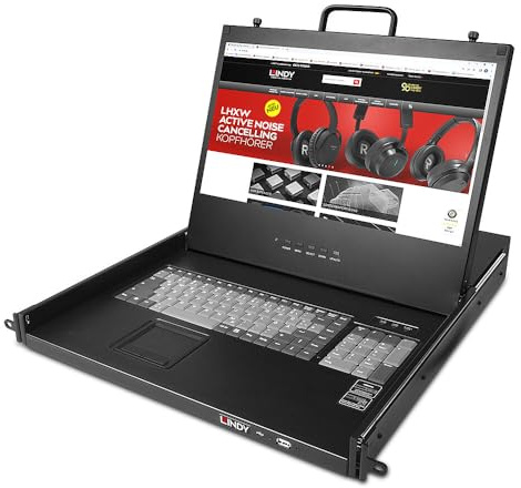 LINDY 21710 17 Zoll Full HD LCD KVM Terminal, HDMI, Displayport, VGA KVM Konsole passend zu KVM Switch, Netzwerkschrank 1HE