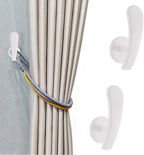 Fermacravatta per tende, 2 fermatenda da parete con viti, per drappeggio decorativo in metallo, gancio da parete, bianco