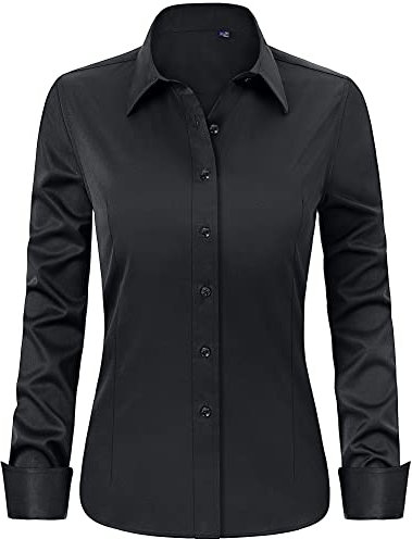 J.VER Black Shirt Womens Dress Fitted Stretch Shirt Long Sleeve Business Casual Work Office Tops Fashion Ladies Blouses Shirts XL