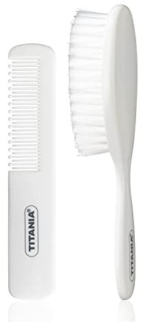 TITANIA Baby Haar Set (2-tgl.) • Baby Kamm & Baby Haarbürste • Baby Pflegeset für Haare • Baby Bürste im Set • Baby Ausstattung • Geschenk für Babys & Kleinkinder • Babypflege-Set Weiß