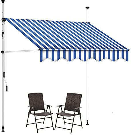 WOLWES Tende da Sole per Balconi, Tenda da Sole per Esterno Avvolgibile, Tenda da Sole per Esterno a Caduta con Manovella per Balcone, Terrazzo, Veranda (Color : Blue-White, Size : 3m/118in)