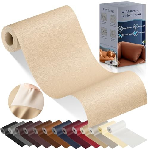 YAFLC kunstleder selbstklebend Beige, 10 x 160cm leder patch selbstklebend, kunstleder reparaturset für couch Autositz Sofa Möbel Leder Reparatur Jacken und Renovierung