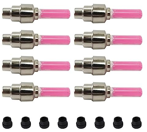 8 Pack Bike Bicycle Car Valve Stem Cap LED Light, Water Resistant Motorcycle Wheel Tire Light Lamp (Cylindrical, Pink)