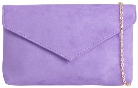 Pochette in finta pelle scamosciata, stile busta, da sposa, ballo di fine anno, matrimonio, festa, borsetta a mano, Lavanda, medium